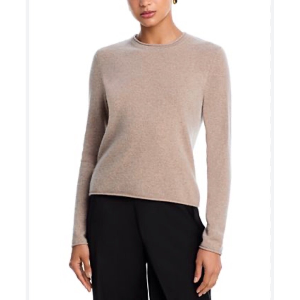 Aqua Cashmere Sweater Women XS Beige Oatmeal Crewneck Minimalist 100% Cashmere
